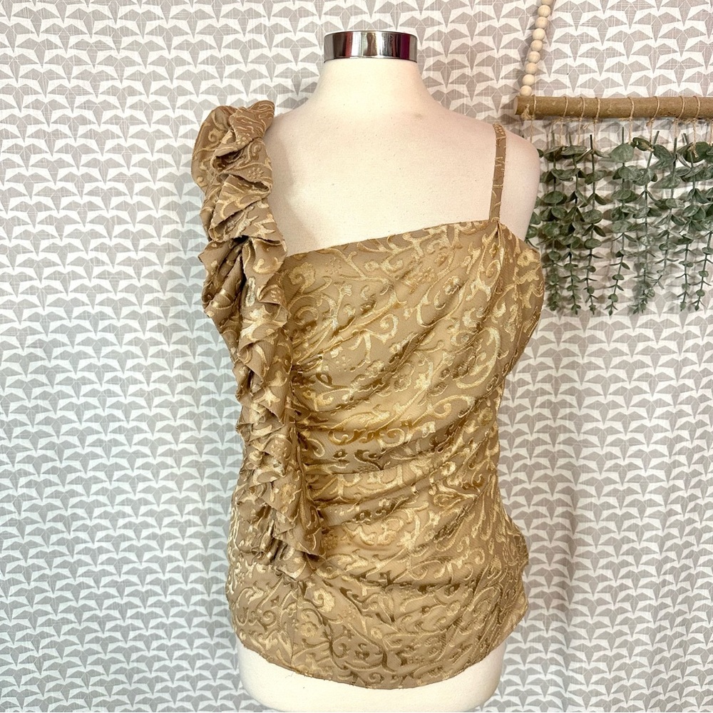 Arden B Gold Tapestry Print Y2K 90’s Ruffle Tank Top Regencycore Cami Size L